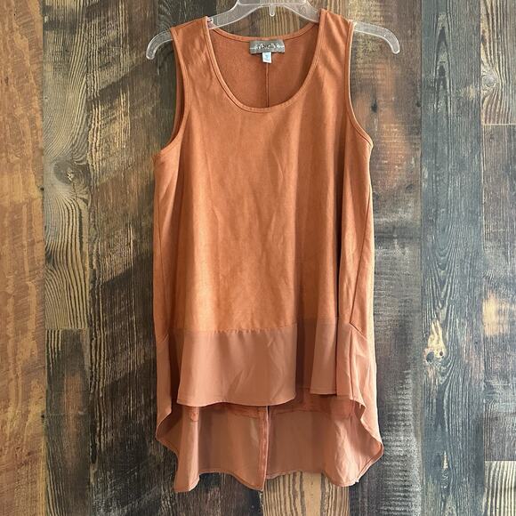 Tinley Faux Leather Sleeveless Top Copper Brown Sheer Bottom Women’s Small Soft - Picture 1 of 5